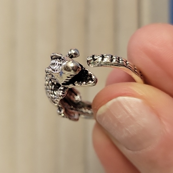Alligator Crocodile Adjustable Ring Size 9..5 Silver Tone - Picture 4 of 6